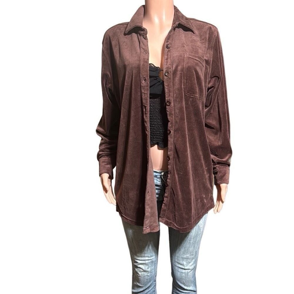Pulp long sleeve button down velour coffee bean chest pocket shirt L